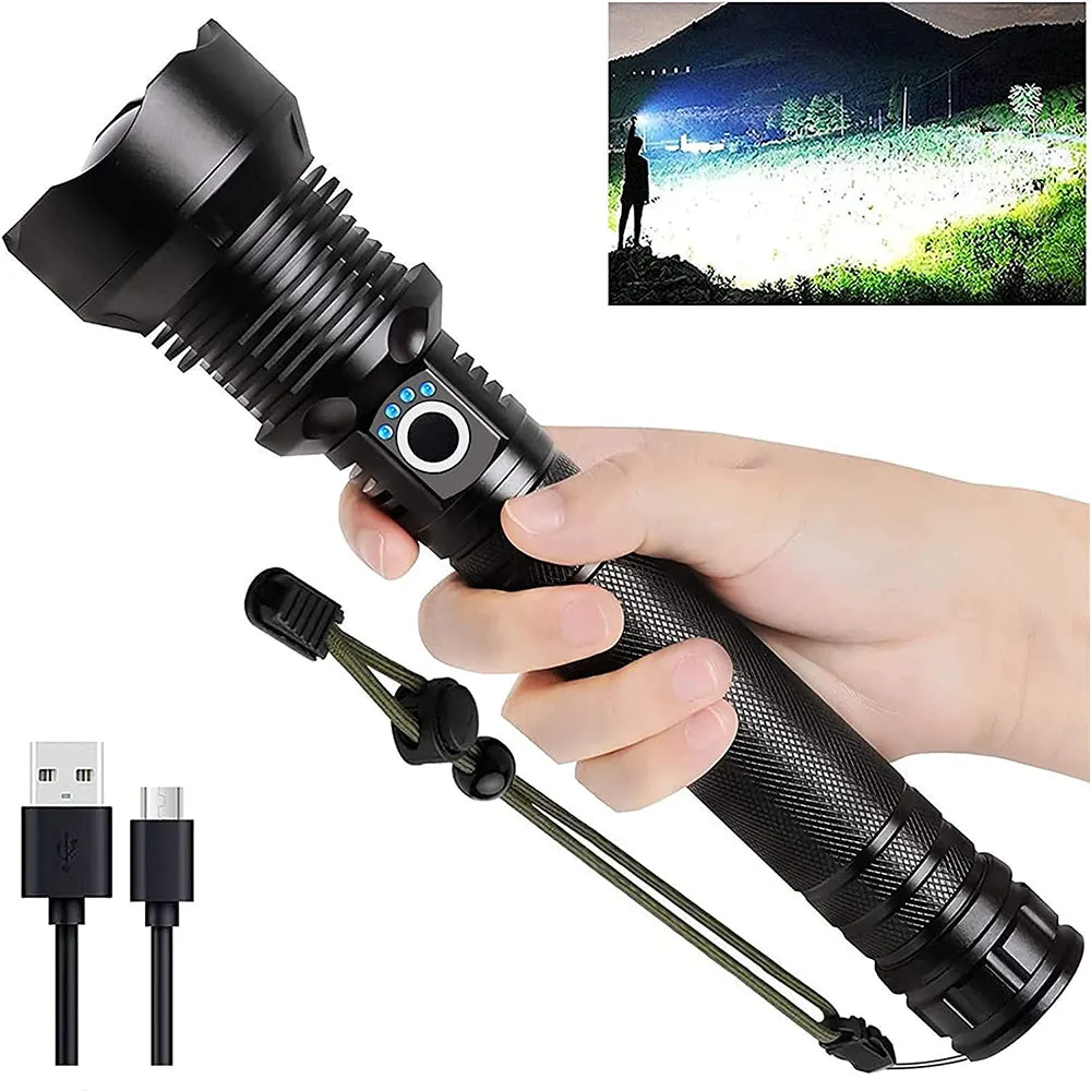 Super Bright Waterproof LED Flashlight 90000 High Lumens - USB Rechargeable