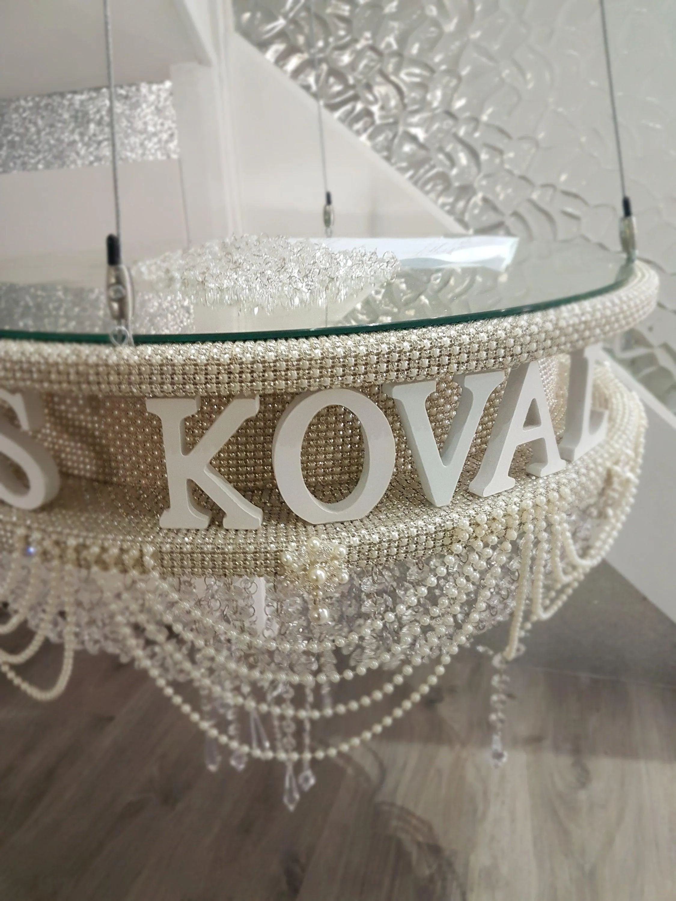 Suspended Swing cake ,Personalised, Mr & Mrs, Pearl and crystal drape stand mirror top   LED heavy duty holds 200lbs by Crystal wedding uk