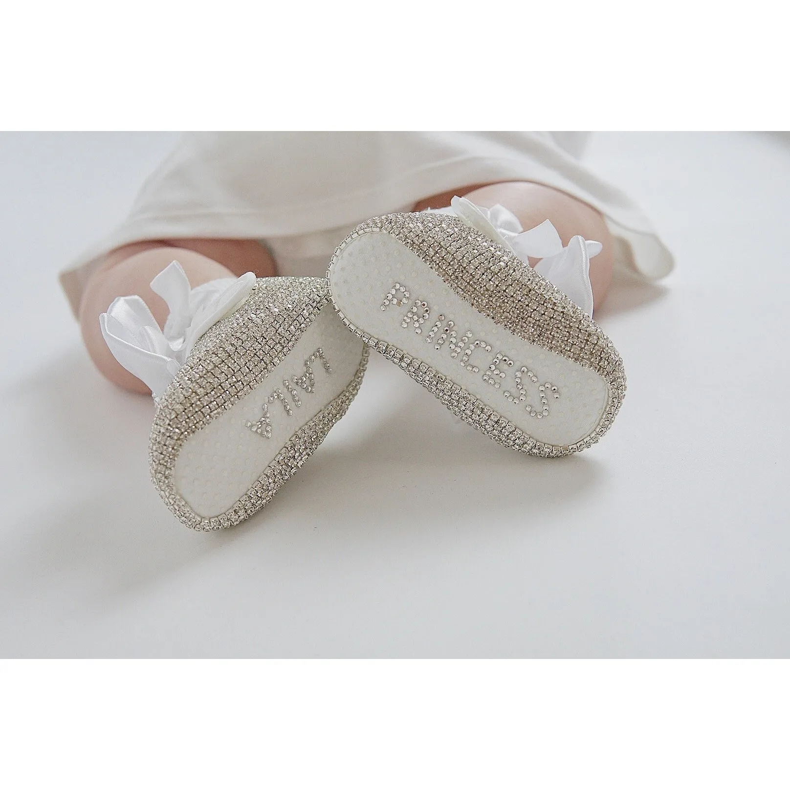 Swarovski Crystal Handmade White Baby Girl's Shoes and Headband Set