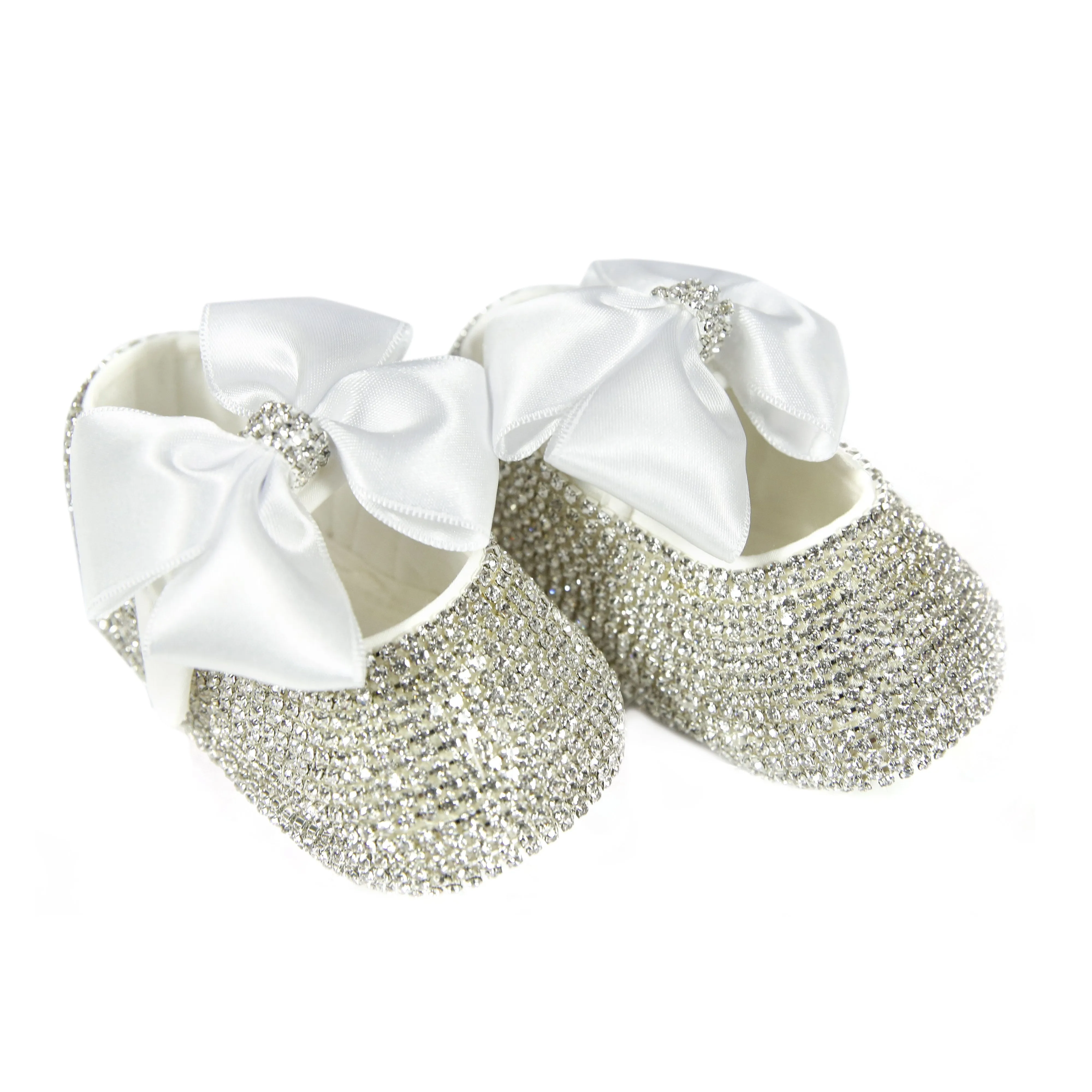 Swarovski Crystal Handmade White Baby Girl's Shoes and Headband Set