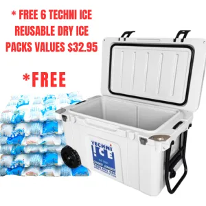 Techni Ice Signature Hardcore Premium Ice Box 55L White with Wheels *PREORDER NOW FOR FRESH STOCKS ARRIVING END OF NOVEMBER*FREE 6 REUSABLE DRY ICE PACKS VALUES $32.95