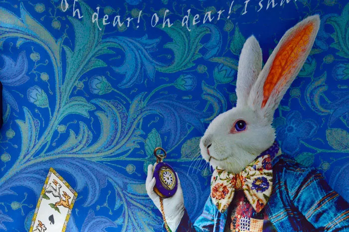 The White Rabbit, dark blue version, pure silk-satin scarf/wrap.