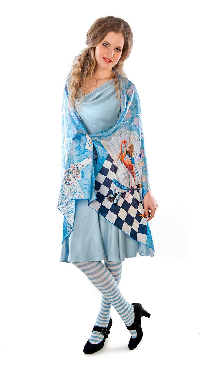 The White Rabbit, sky blue version, pure silk-satin scarf wrap.