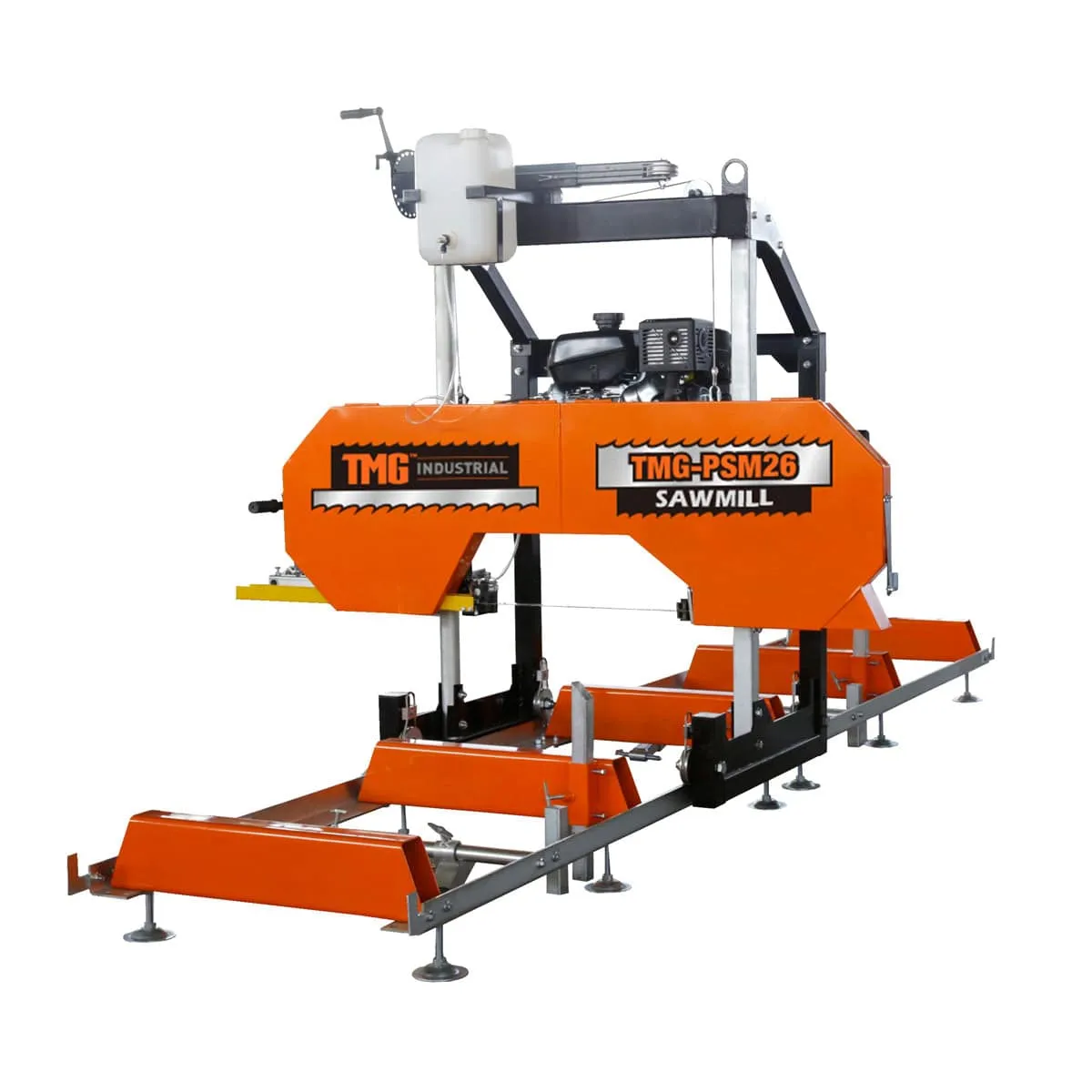 TMG Industrial 26" Portable Sawmill, 14 HP Kohler Engine, 21" Board Width, 11' Log Length, 14' Track Bed, TMG-PSM26