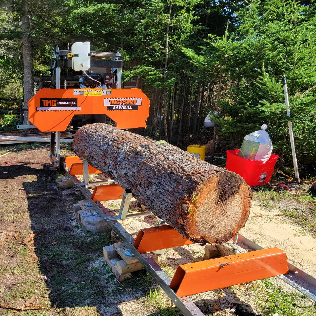 TMG Industrial 26" Portable Sawmill, 14 HP Kohler Engine, 21" Board Width, 11' Log Length, 14' Track Bed, TMG-PSM26