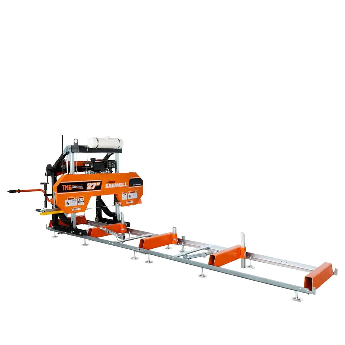 TMG Industrial 27" Portable Sawmill, 14 HP Kohler Gas Engine, 21" Board Width, 12' Log Length, 14-1/2' Track Bed, TMG-PSM27