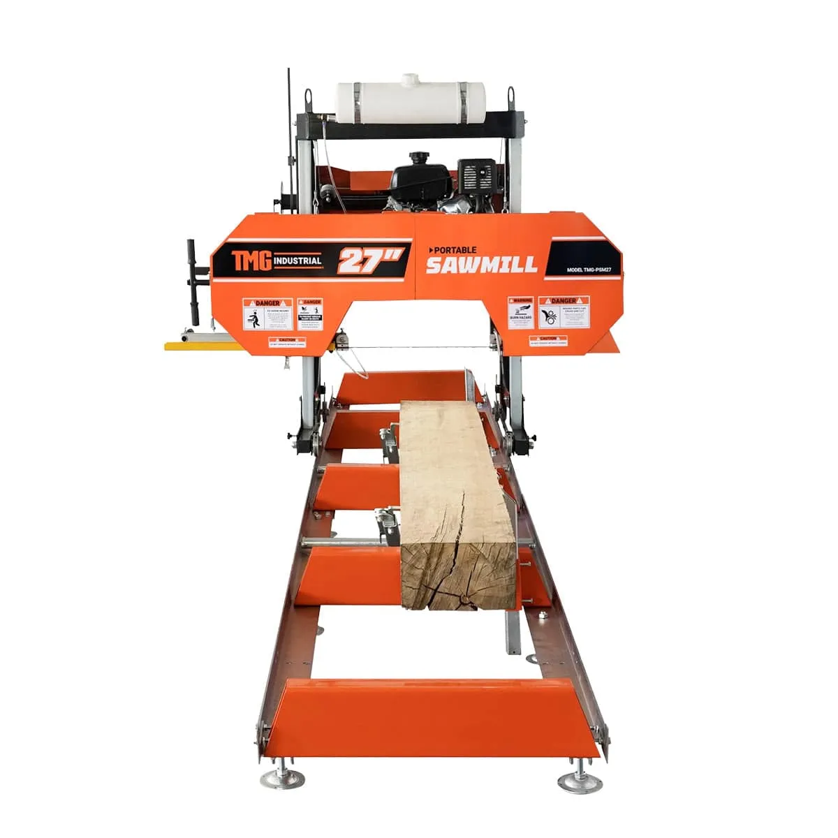 TMG Industrial 27" Portable Sawmill, 14 HP Kohler Gas Engine, 21" Board Width, 12' Log Length, 14-1/2' Track Bed, TMG-PSM27