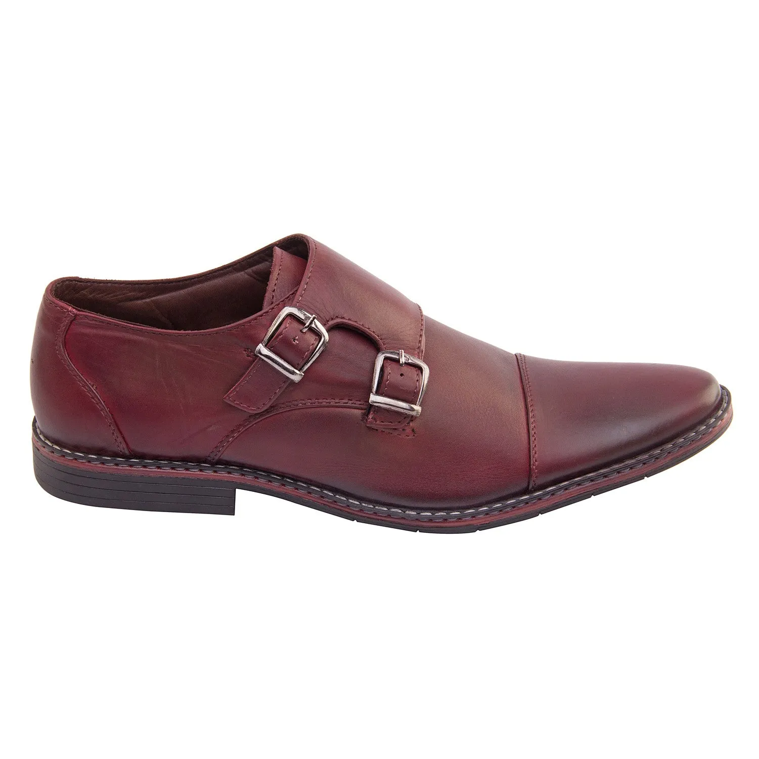 Vardhra Men 100% Genuine Leather - Double Monk Strap Shoes - Cherry