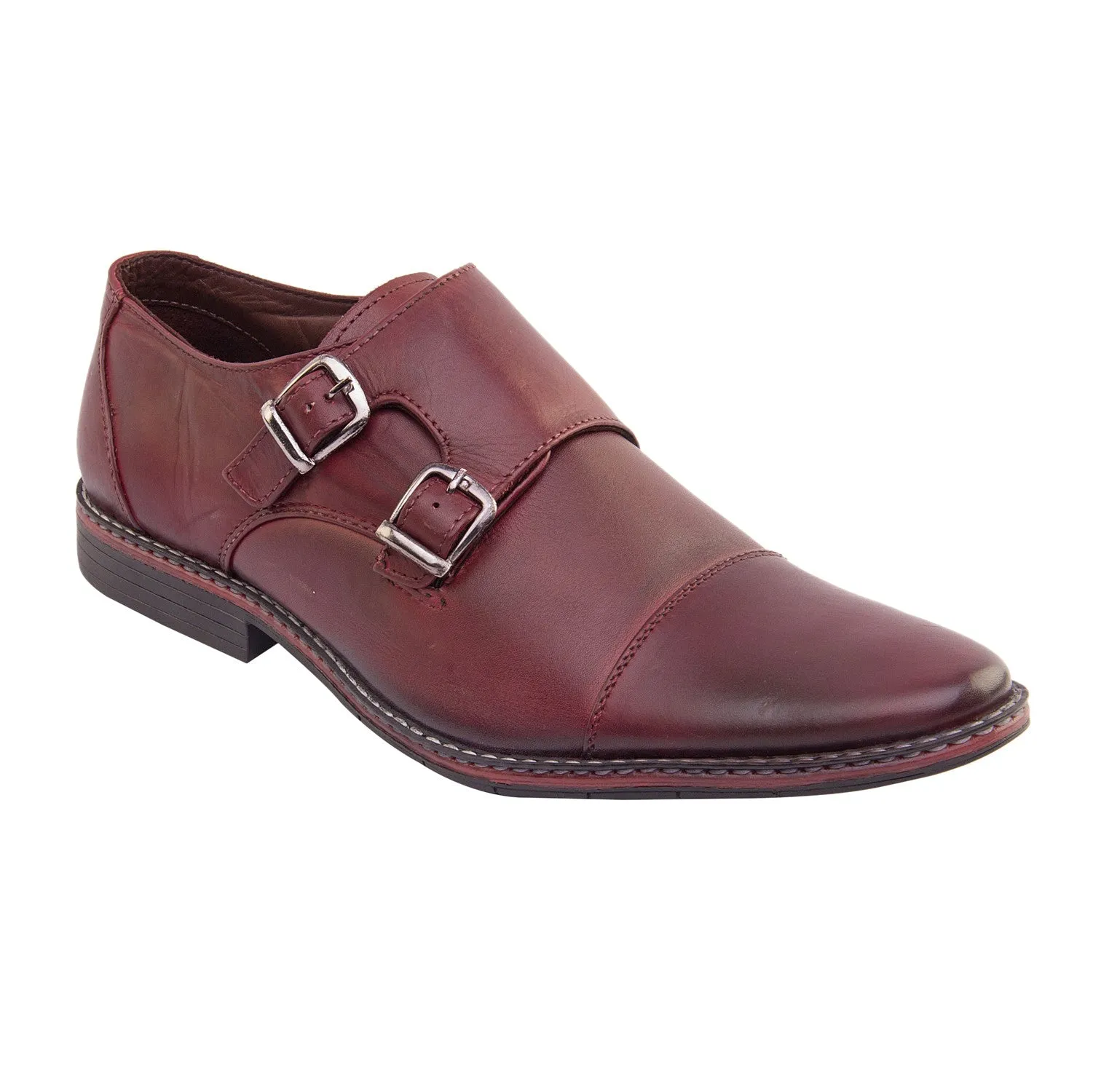 Vardhra Men 100% Genuine Leather - Double Monk Strap Shoes - Cherry