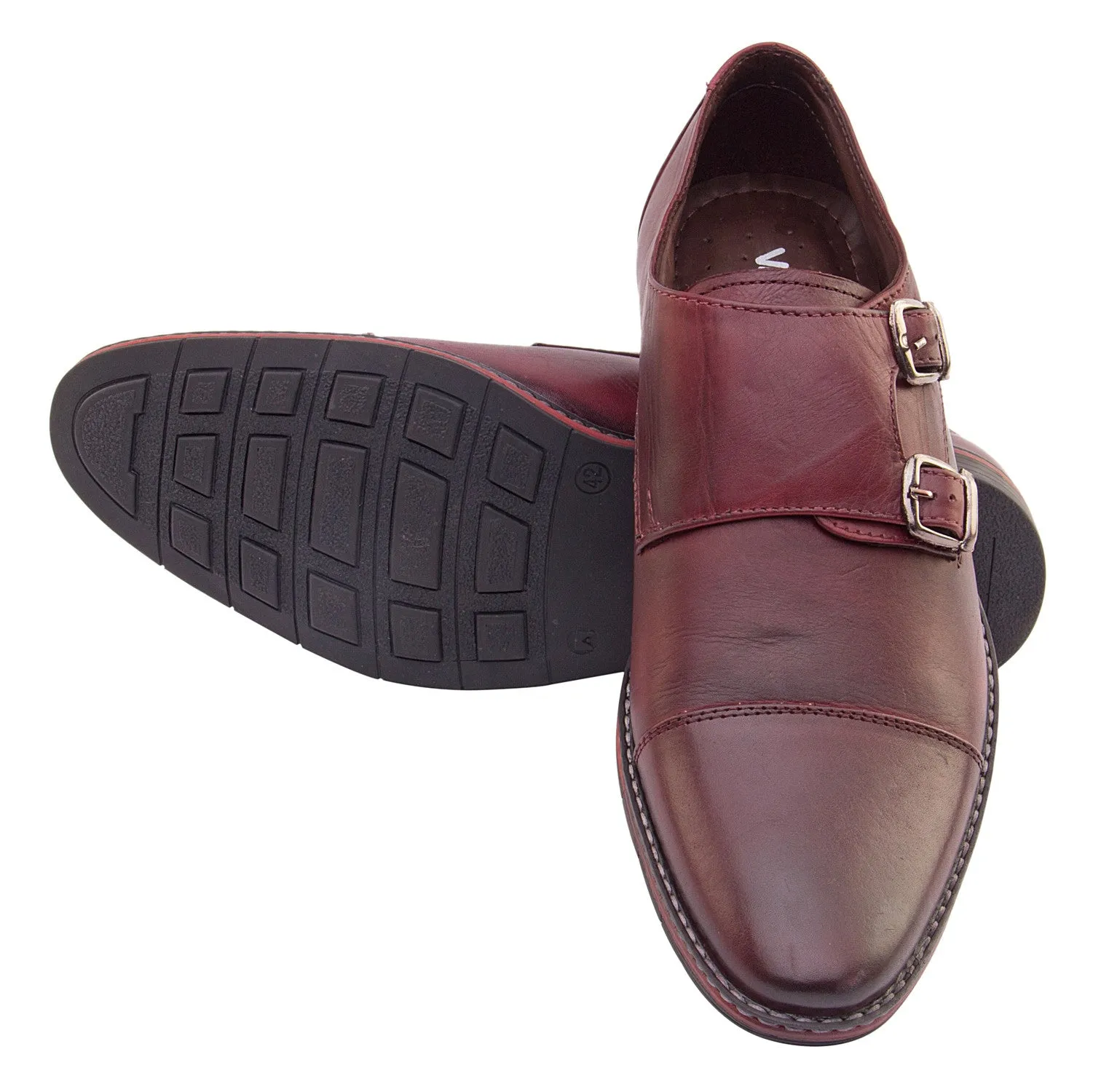 Vardhra Men 100% Genuine Leather - Double Monk Strap Shoes - Cherry