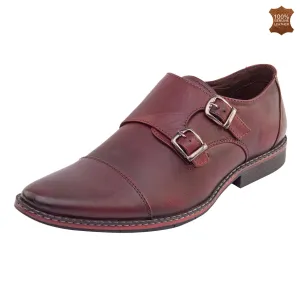 Vardhra Men 100% Genuine Leather - Double Monk Strap Shoes - Cherry