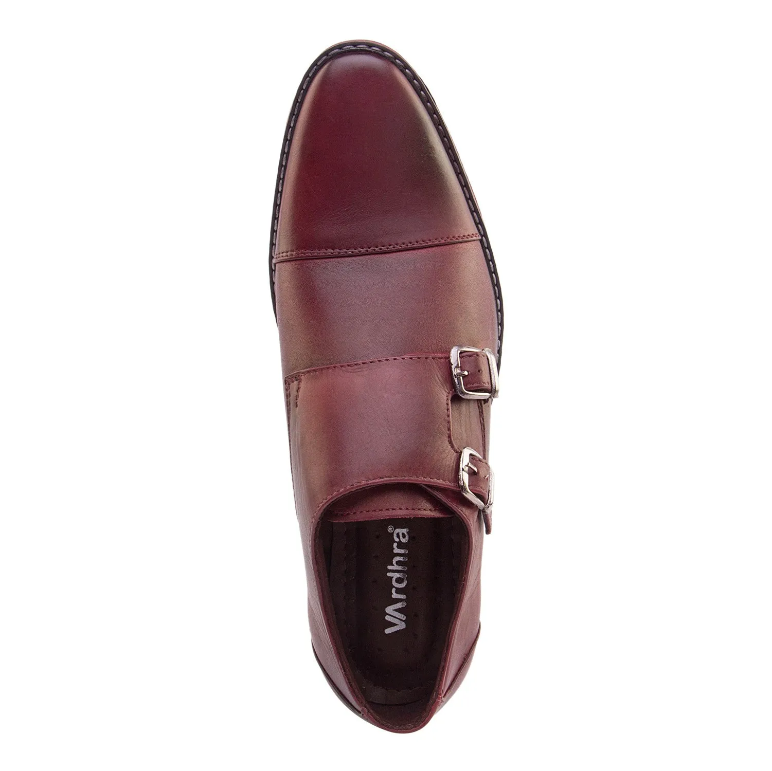 Vardhra Men 100% Genuine Leather - Double Monk Strap Shoes - Cherry