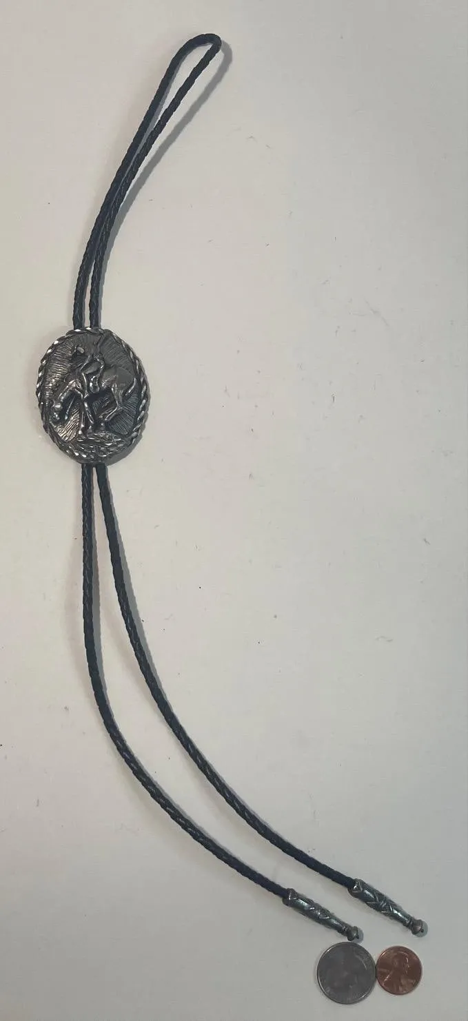 Vintage 1995 Metal Bolo Tie, Cowboy End Of The Trail, Big Size, 2 1/2" x 2", Nice Design, Quality, Heavy Duty, Country & Western