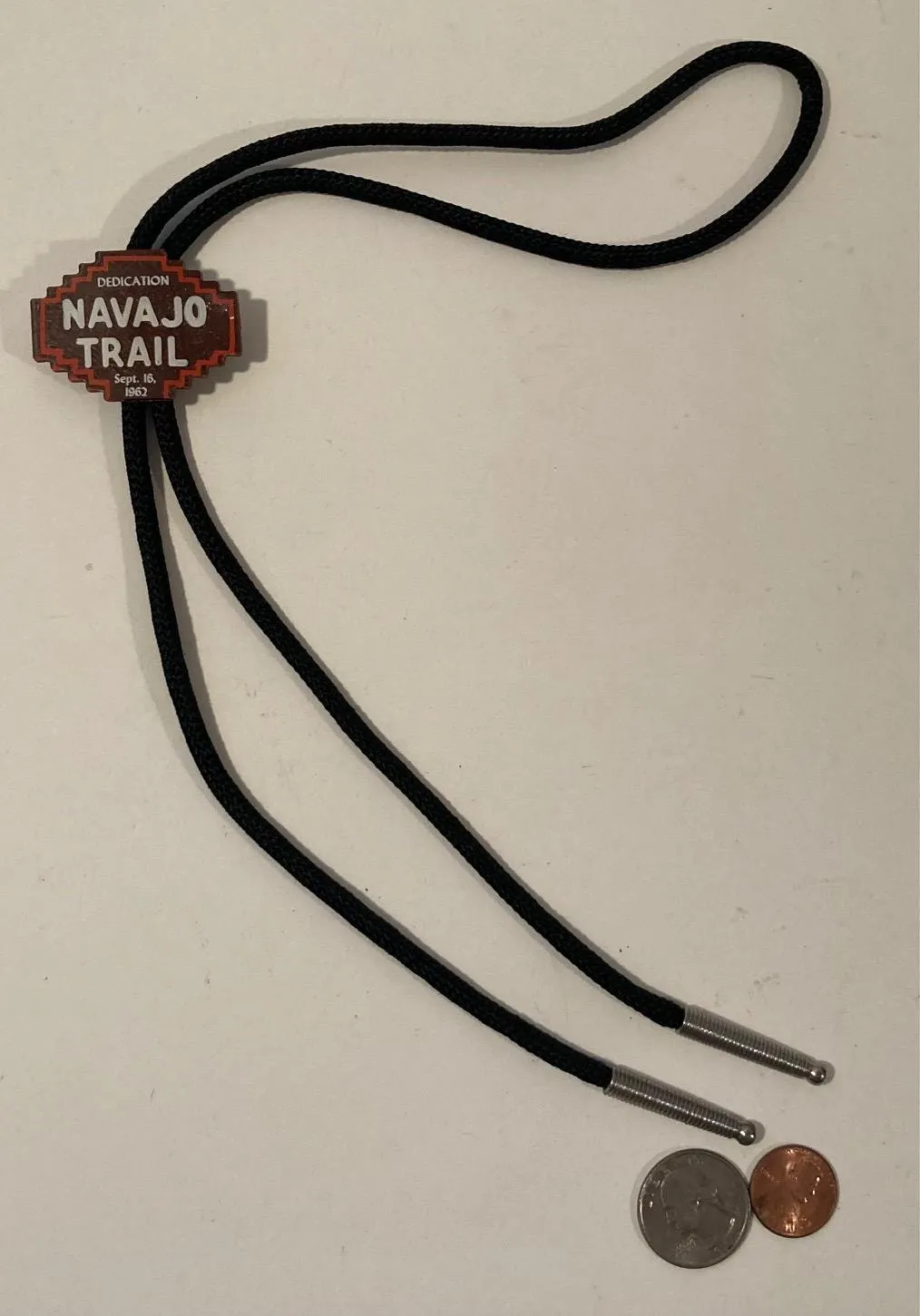 Vintage Metal Bolo Tie, Nice Dedication 1962 Navajo Trail, Native Design, Nice Western Design, 1 3/4" x 1 1/3", Quality, Heavy Duty