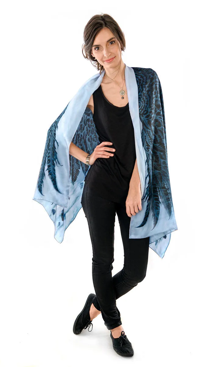 Wings of an Angel, black version, pure silk-satin scarf wrap.