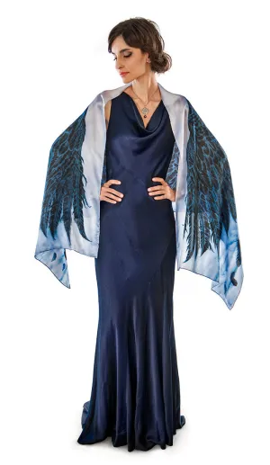 Wings of an Angel, black version, pure silk-satin scarf wrap.