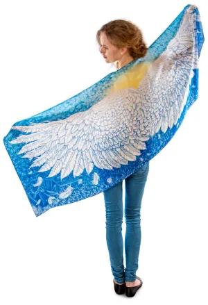 Wings of an Angel pure silk-satin scarf wrap. Blue version.