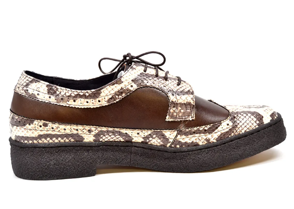 Wingtip Low Cut Brown leather & Snake Skin