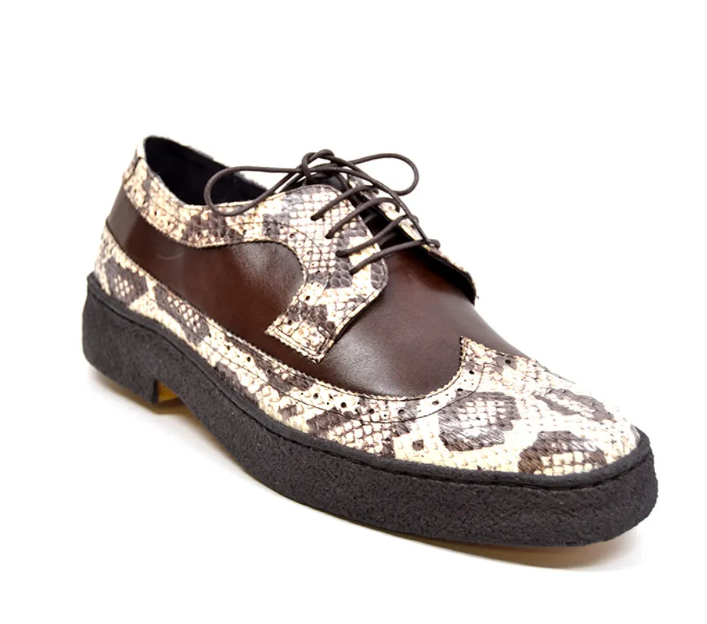 Wingtip Low Cut Brown leather & Snake Skin