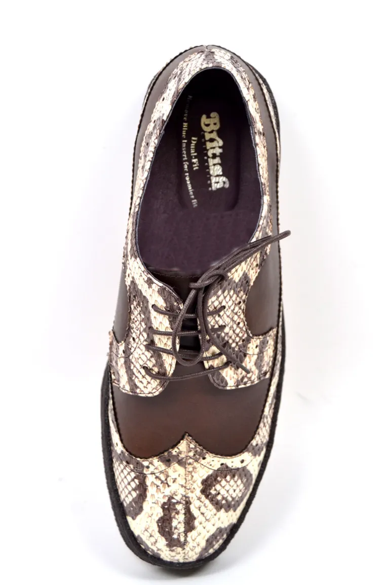 Wingtip Low Cut Brown leather & Snake Skin