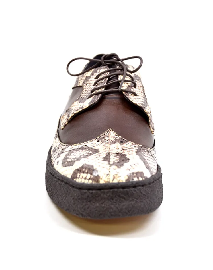 Wingtip Low Cut Brown leather & Snake Skin