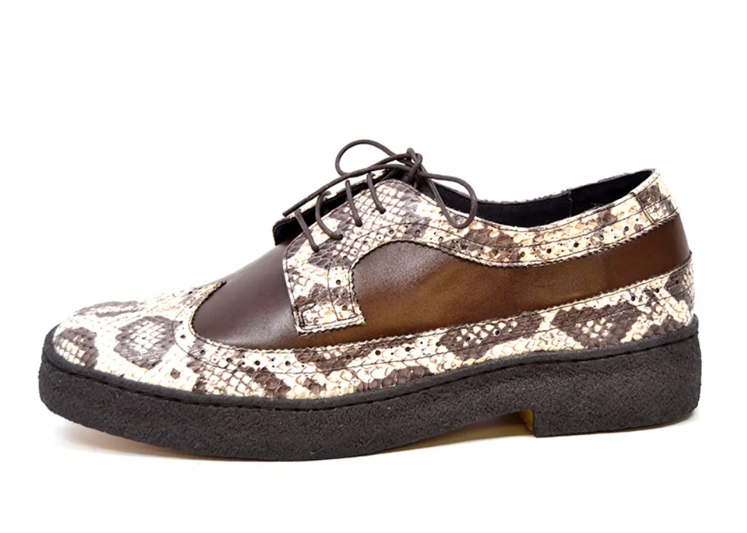 Wingtip Low Cut Brown leather & Snake Skin